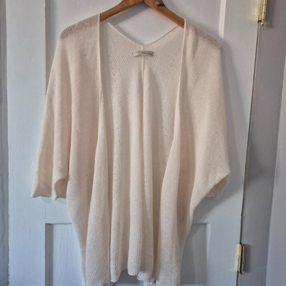 Monk & Lou Oversize Loose Fit Linen Blend Open Front Knit Cardigan Cream